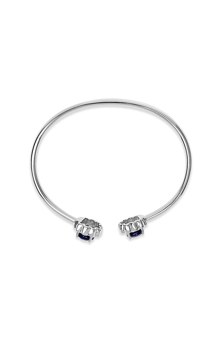 Haus of Brilliance Sterling Silver Diamond Accent Created Blue Sapphire Floral Design Bangle Bracelet, Alternate, color, Silver
