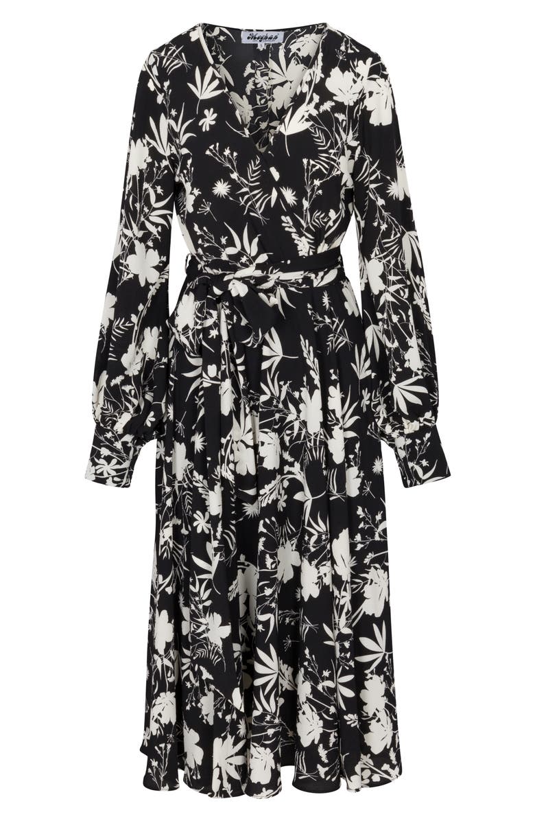 MEGHAN LA Lilypad Surplice Long Sleeve Wrap Midi Dress, Alternate, color,