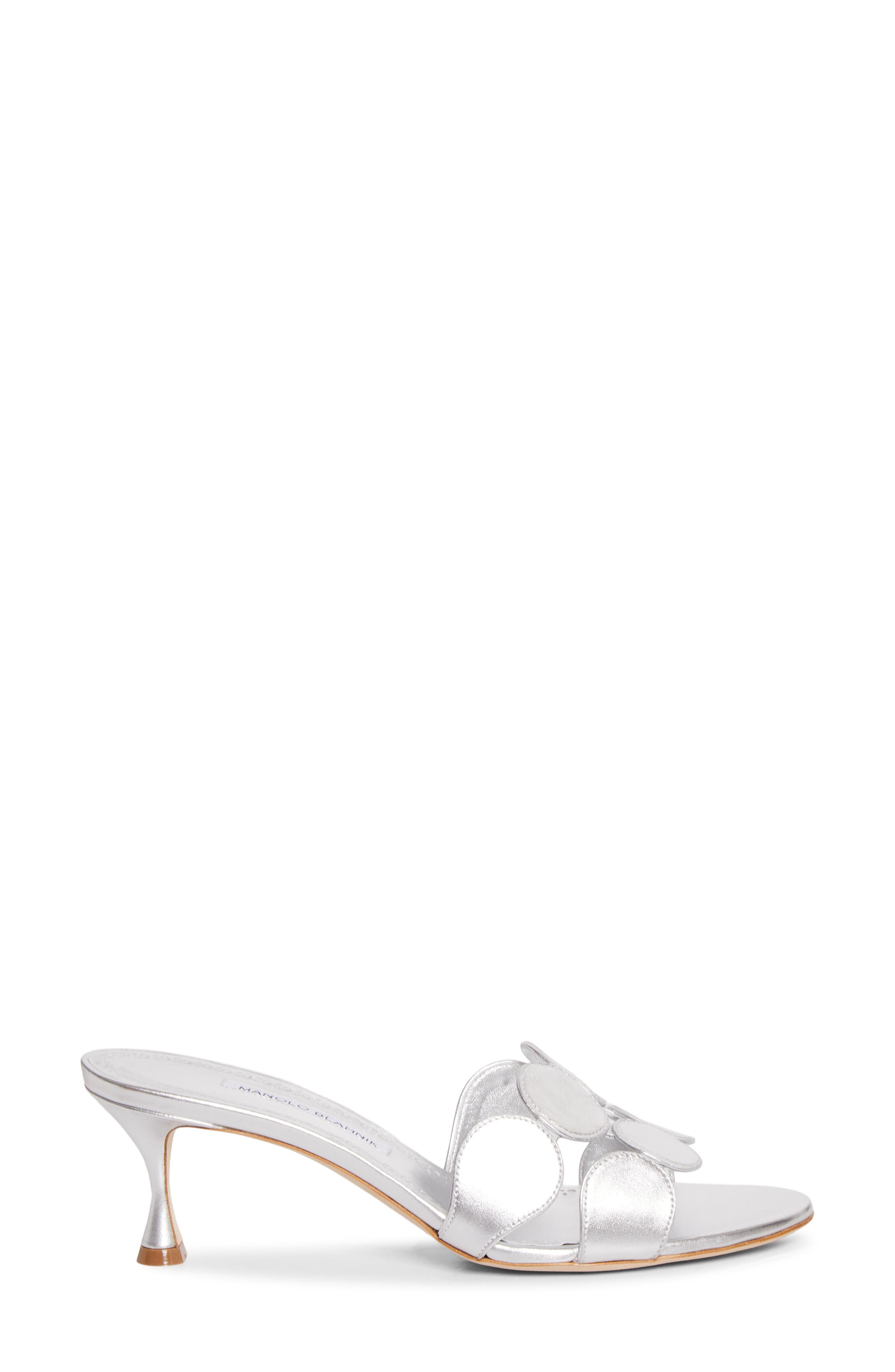 Manolo Blahnik Haribalmu Kitten Heel Sandal, Alternate, color, Silver