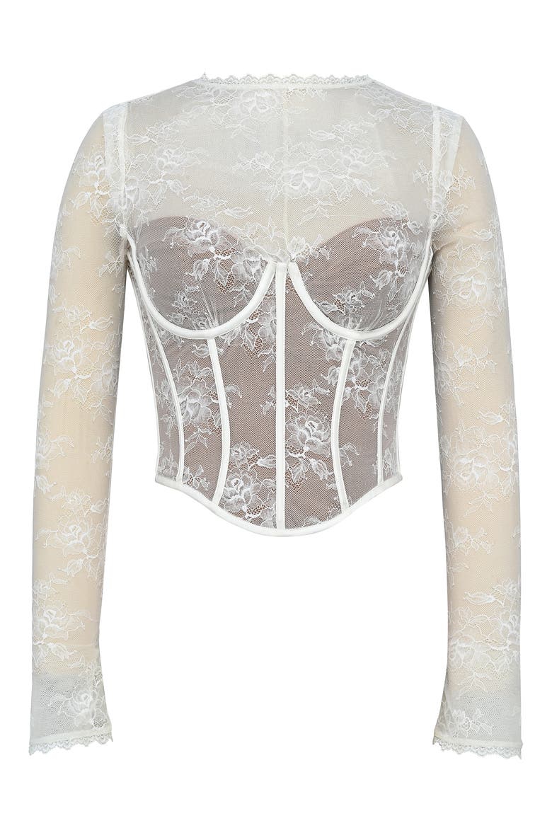Zoe Long Sleeve Lace Crop Corset Top, Alternate, color, VINTAGE IVORY