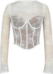 HOUSE OF CB Zoe Long Sleeve Lace Crop Corset Top