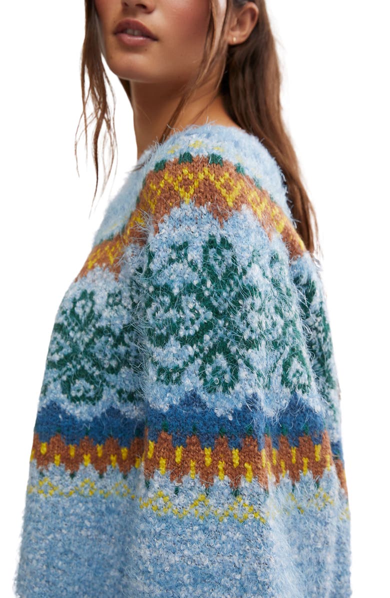 Free People Festive Frost Fair Isle Sweater, Alternate, color, Ice Blue Combo