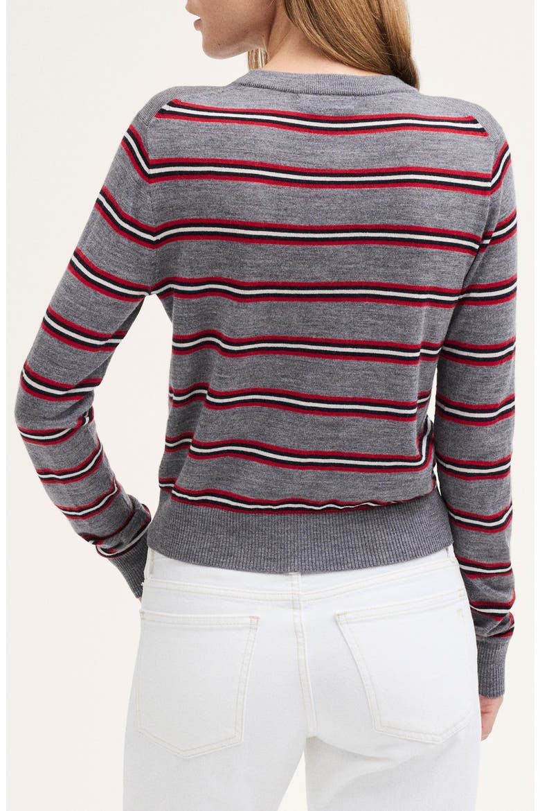 V-Neck Merino Wool Sweater, Alternate, color, HTHR GREY AND RED MULTI STRIPE