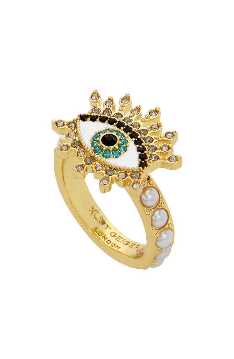 Kurt Geiger London Crystal Evil Eye Cocktail Ring, Main, color, 