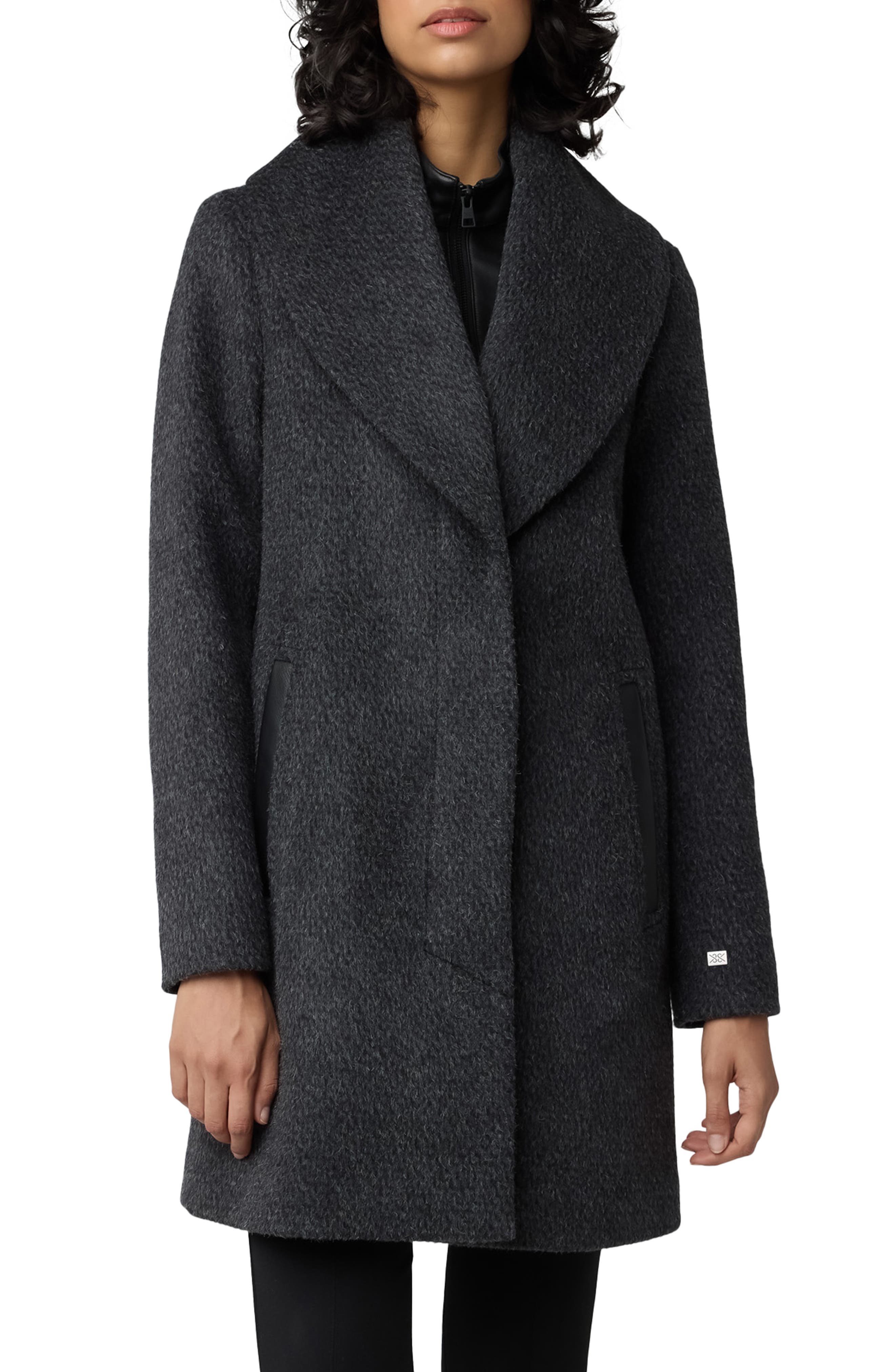 Soia & Kyo Lolli Classic Fit Wool Blend Coat with Removable Leather Bib