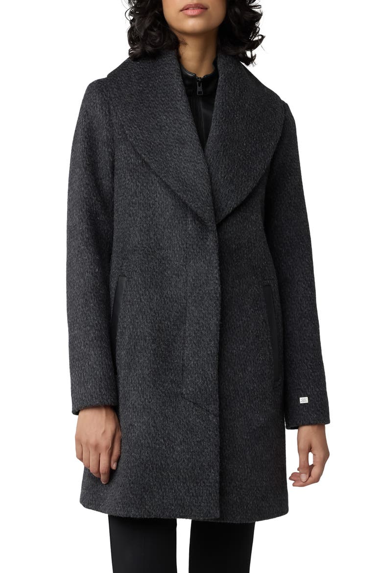 Lolli Classic Fit Wool Blend Coat with Removable Leather Bib, Main, color, BLACK