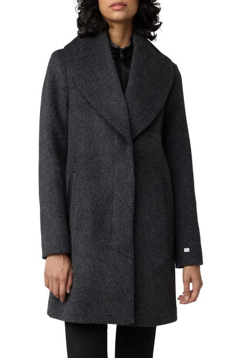 Lolli Classic Fit Wool Blend Coat with Removable Leather Bib