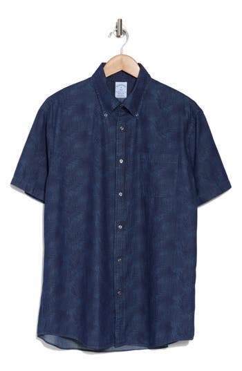 Brooks Brothers Regular Short Sleeve Cotton Button-down Shirt In Darkblues
