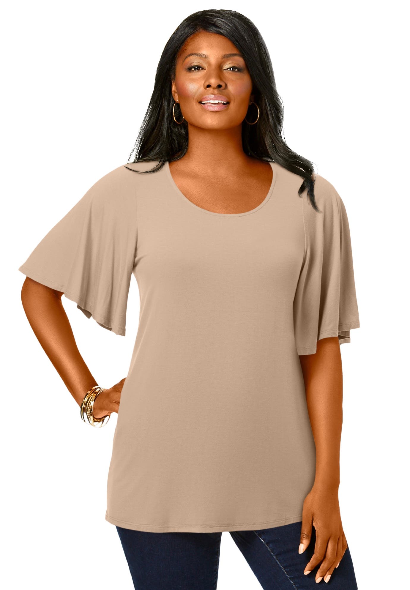 Stretch Knit Flutter Sleeve Tunic - image 3