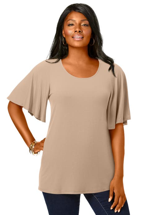 Stretch Knit Flutter Sleeve Tunic