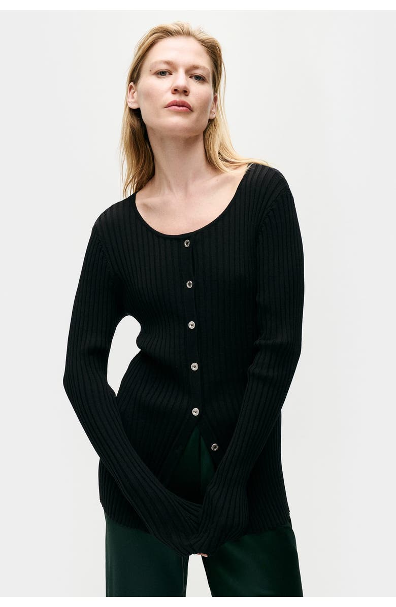 SILK LAUNDRY RIBBED KIA CARDIGAN BLACK, Main, color,