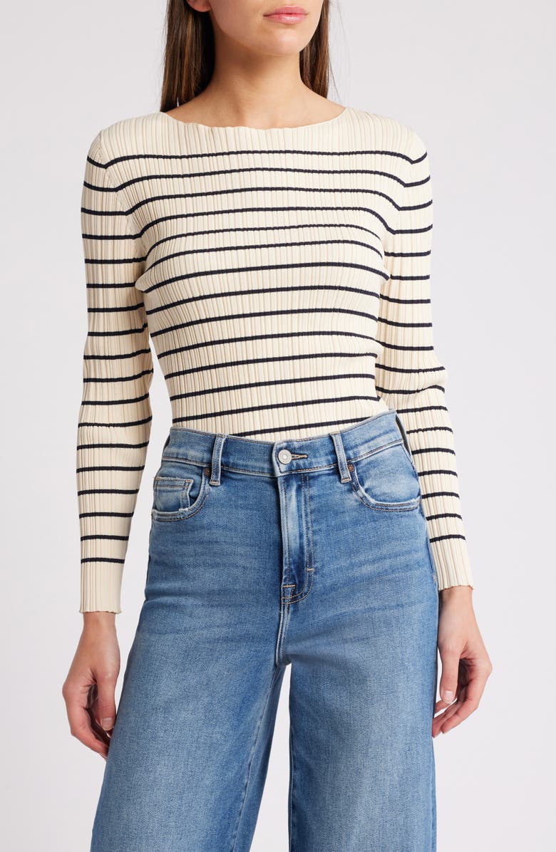 French Connection Stripe Rib Top, Main, color, 11-Classic Cream-Black