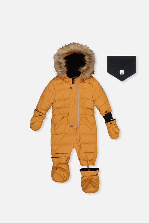 Original One Piece Puffy Snowsuit with Removable Mittens and Boots