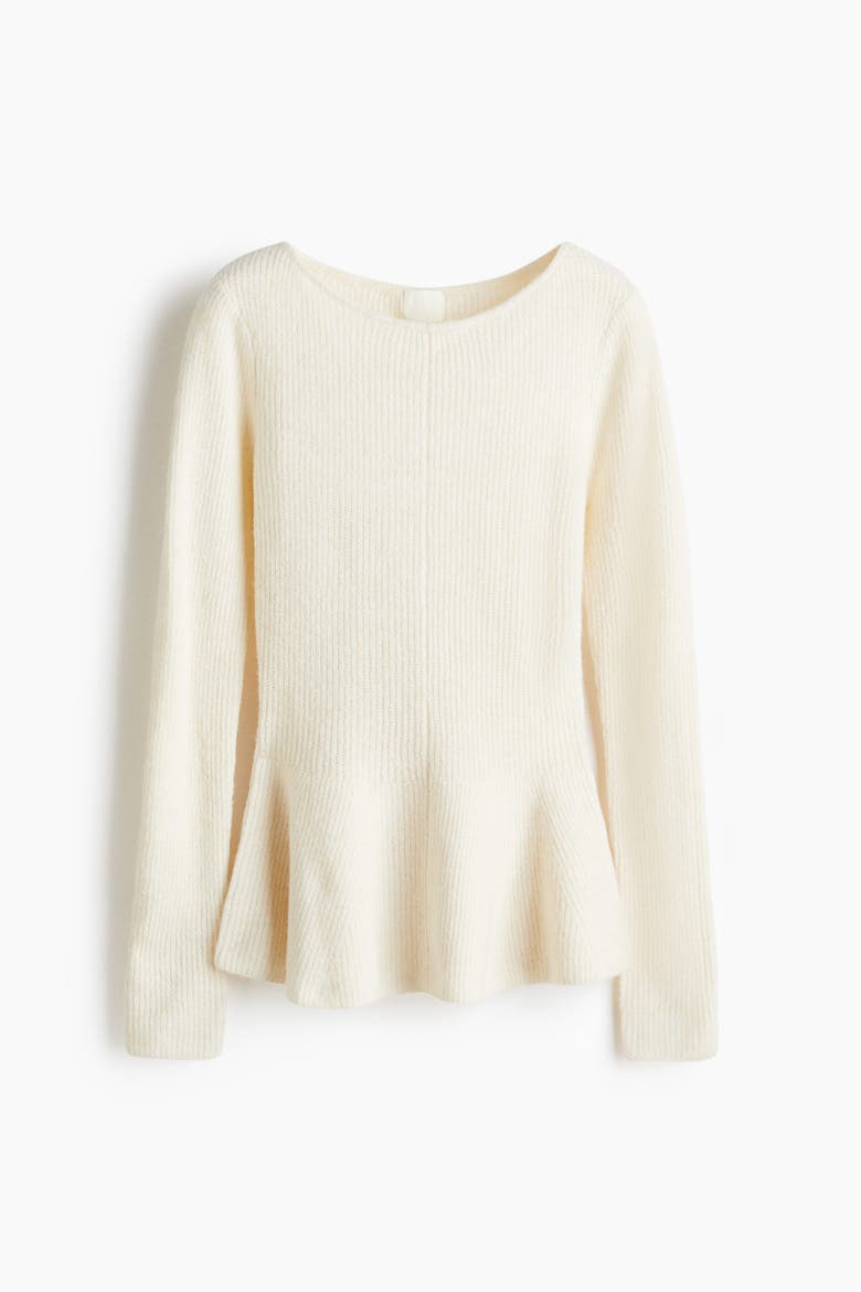 Rib-knit Peplum Top, Alternate, color, Cream