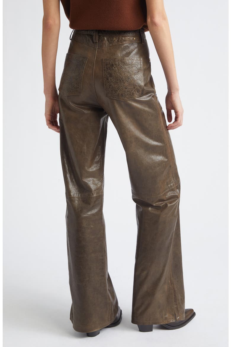Melany Straight Leg Leather Pants, Alternate, color, MUD GREEN