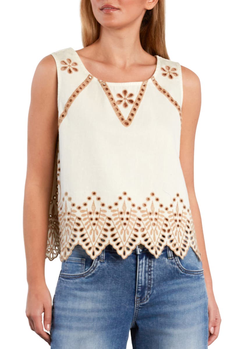 Wash Lab Denim Alison Embroidered Eyelet Top, Alternate, color, Bright White