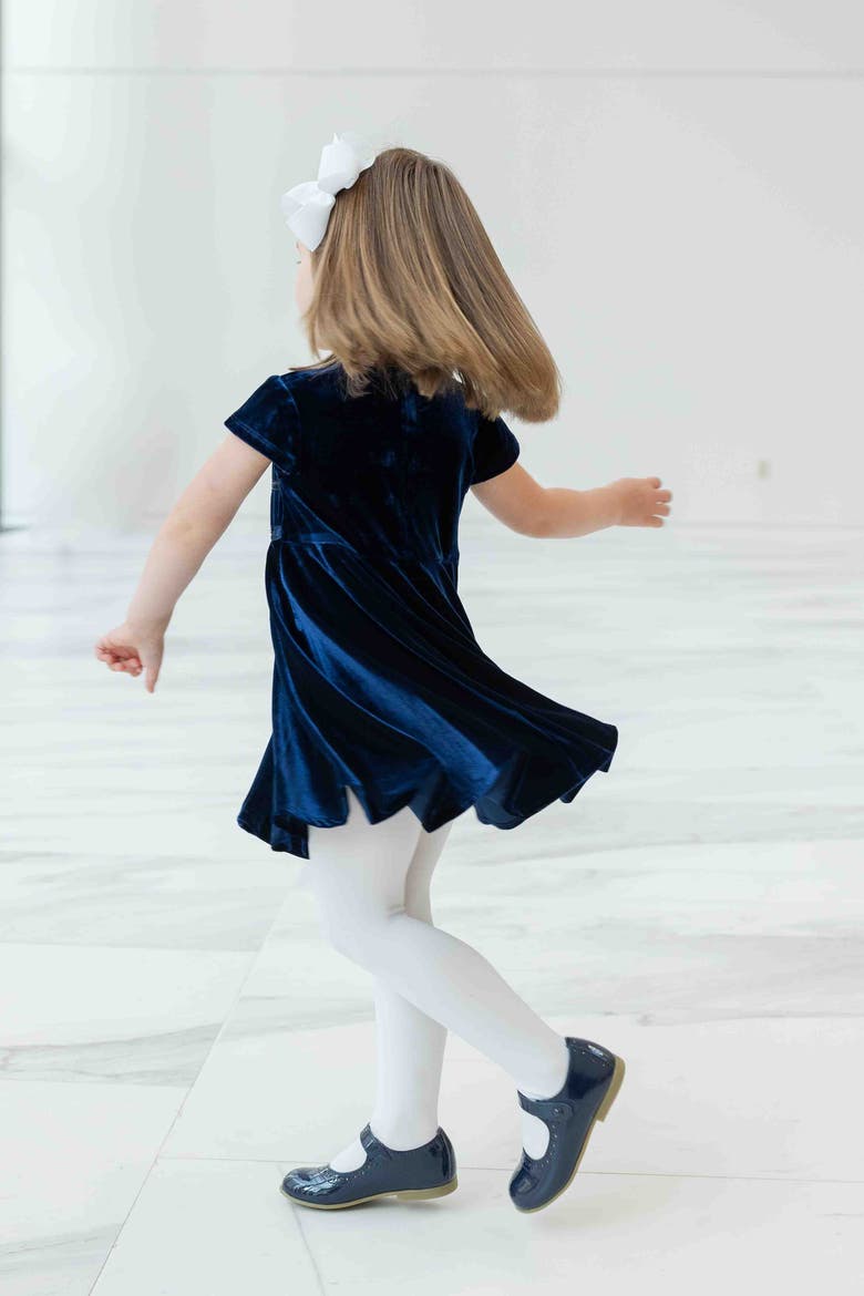 Stretch Velvet Dress With Pearls, Alternate, color, Navy