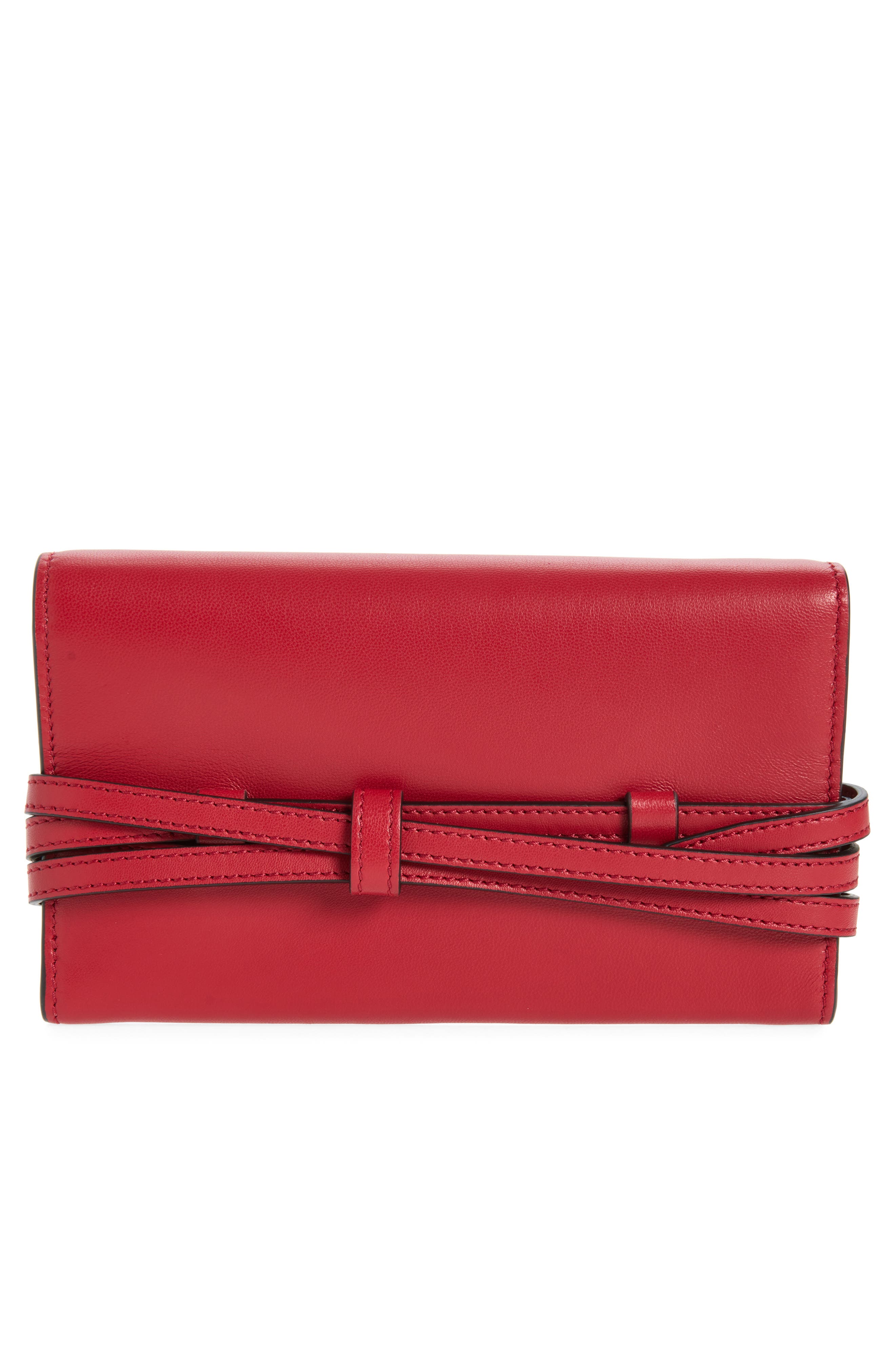 Soft Leather Wallet on a Chain, Alternate, color, RED