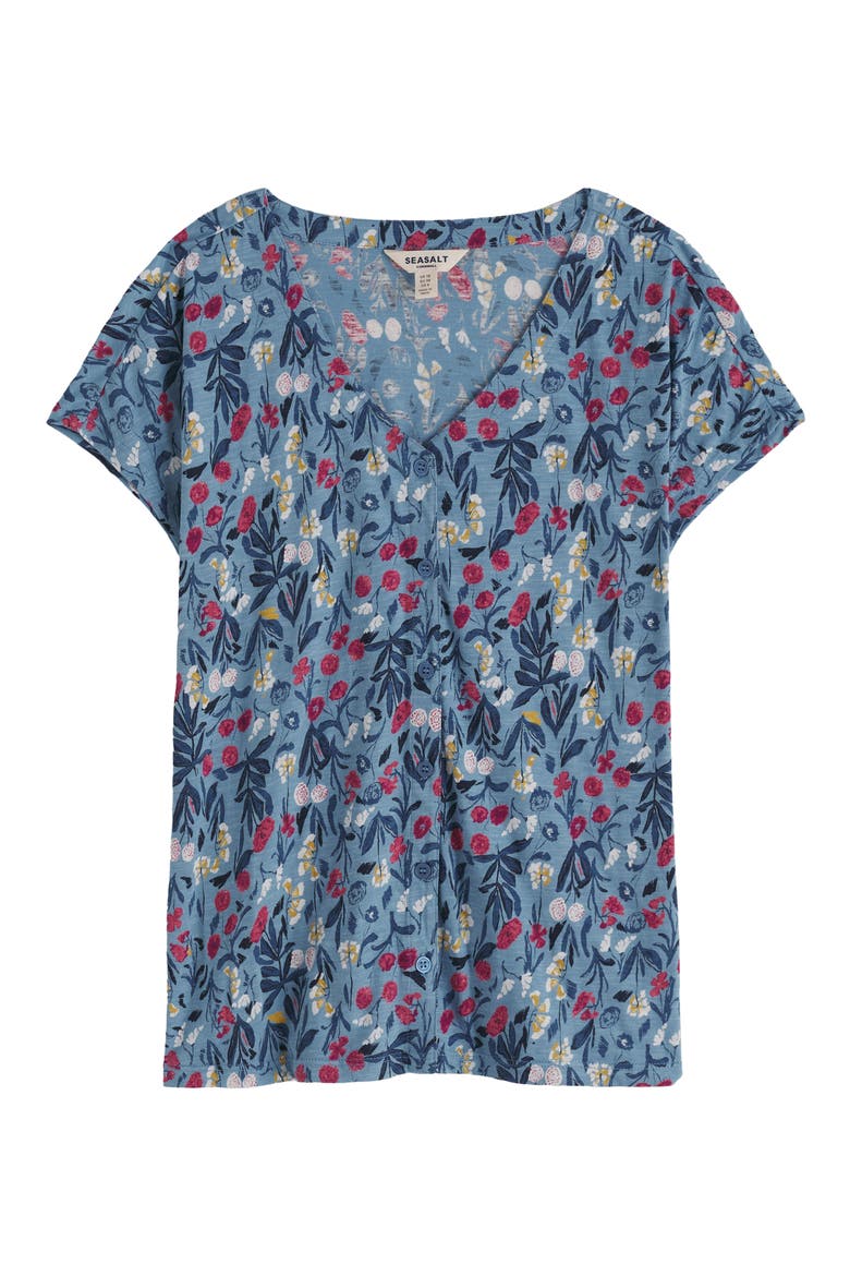 Studio Glass Organic Cotton Button-Up Top, Alternate, color, SPRING STEMS SEASCAPE MIX