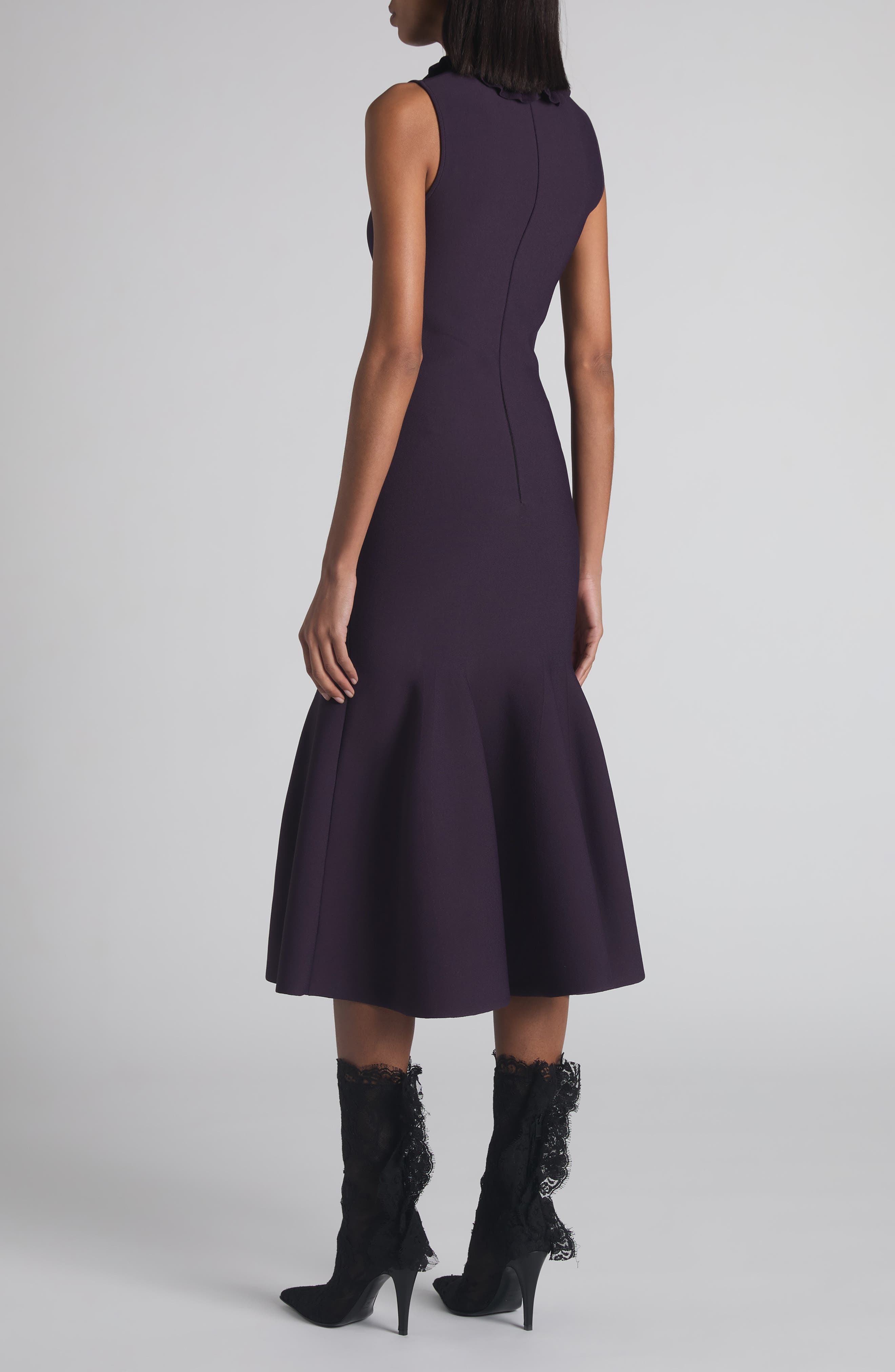 Lace Panel Flared Midi Dress - image 2