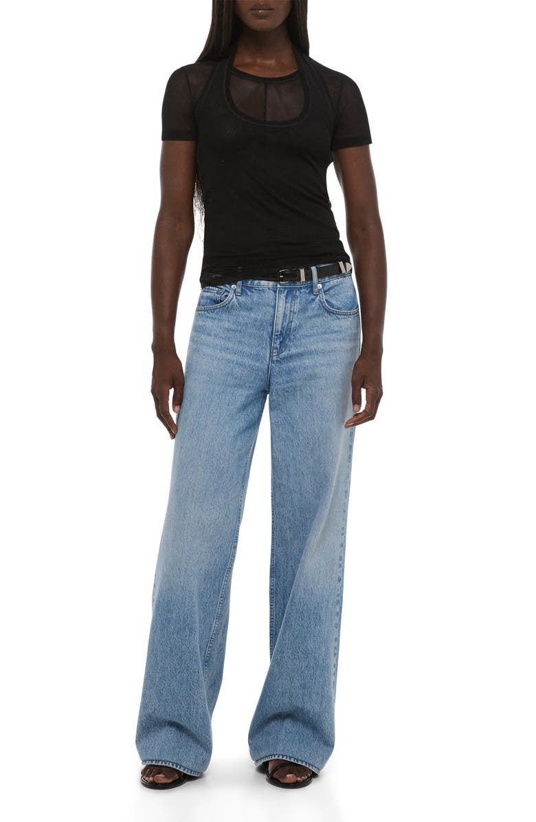 Helmut Lang Layered Mesh Top, Alternate, color, Black