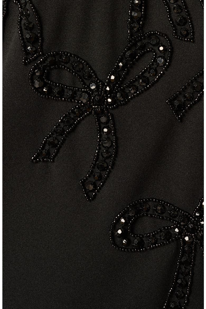 Beaded Bow Crepe Shift Dress, Alternate, color, BLACK