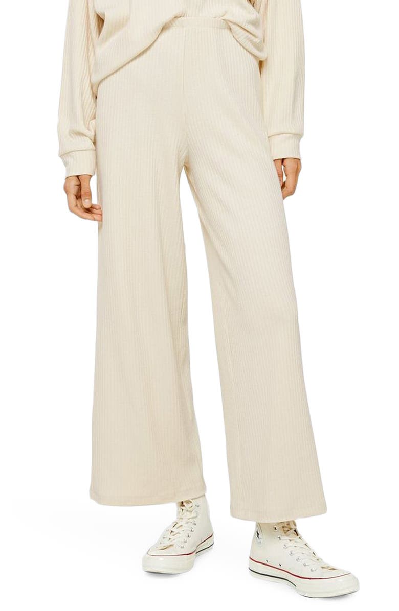 Topshop Rib Wide Leg Lounge Pants, Main, color,