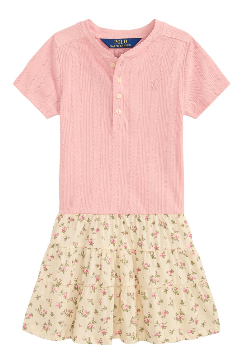 Kids' Pointelle Bodice Drop Waist Cotton Dress, Main, color, ADIRONDACK ROSE