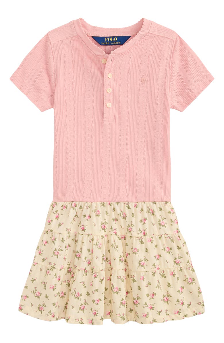 Polo Ralph Lauren Kids' Pointelle Bodice Drop Waist Cotton Dress, Main, color, Adirondack Rose