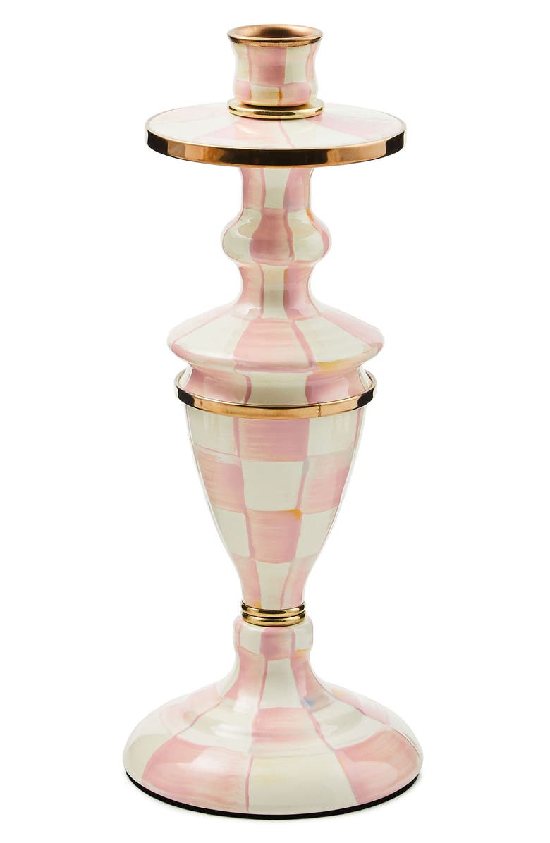 MACKENZIE CHILDS Medium Rosy Check Candlestick Holder, Main, color, Rosy