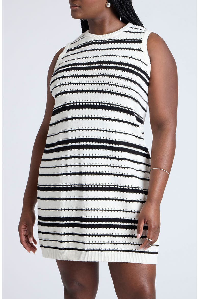 Stripe Sweater Minidress, Alternate, color, CREAM W BLACK STRIPE
