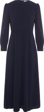 Milan Italy Linen Look Smocked Waist Faux Button Midi Dress