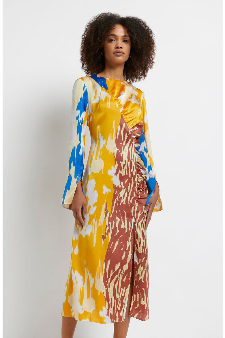 Long Sleeve Satin Midi Dress, Alternate, color, ORANGE