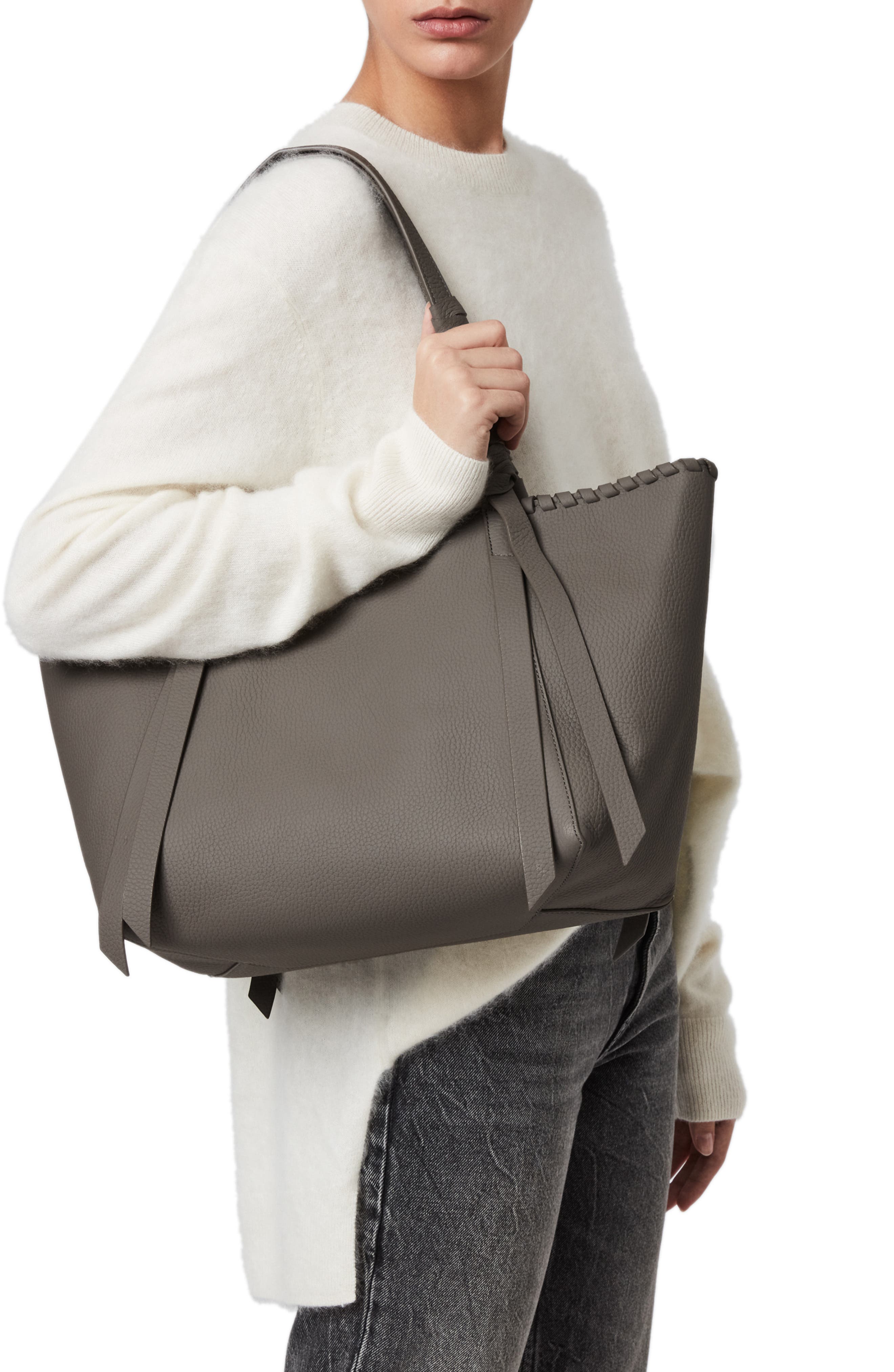 Small Kepi East/West Leather Tote, Alternate, color, STORM GREY