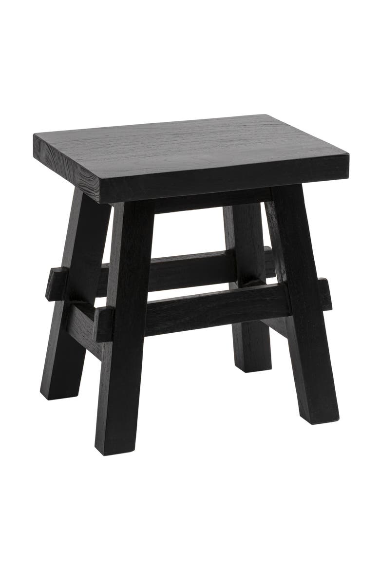 Revine Handcrafted Rustic Solid Wood Backless Accent Stool, Mindi Wood Decorative Small Indoor Seat for Living Room, Main, color, Black