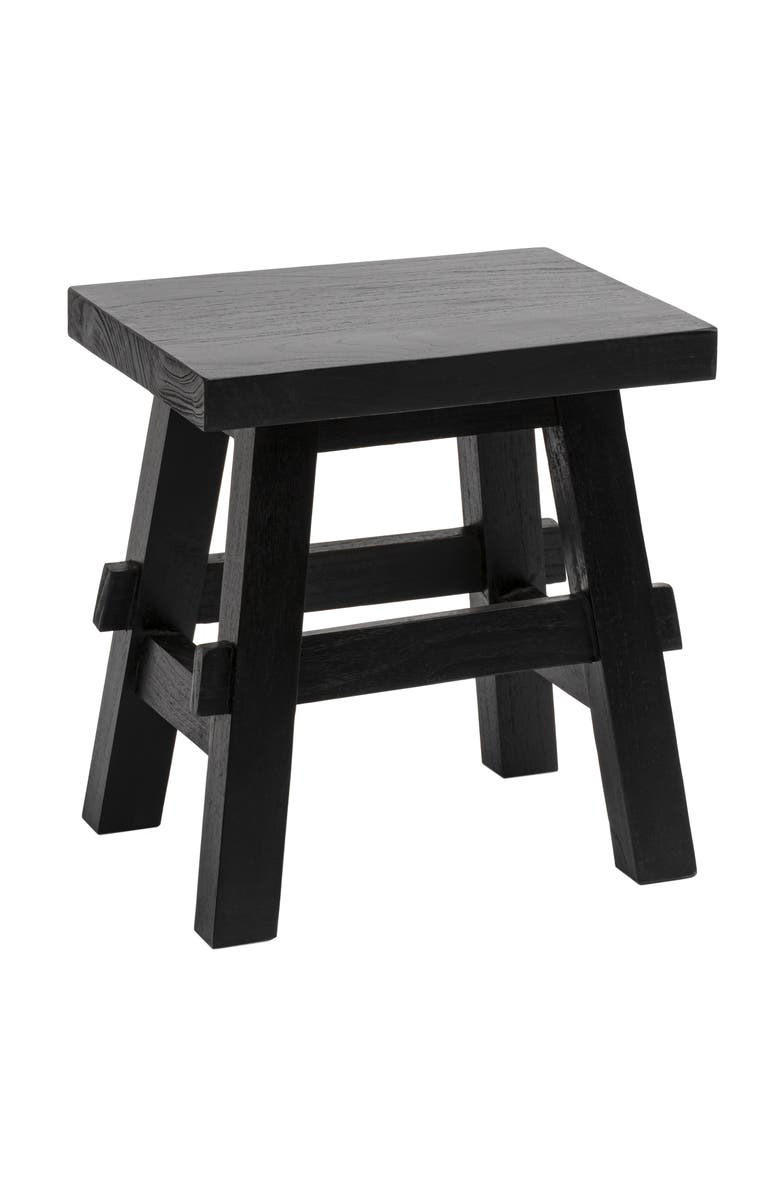 JONATHAN Y Revine Rustic Farmhouse Solid Mindi Wood Handcrafted Accent Stool, Main, color, Black