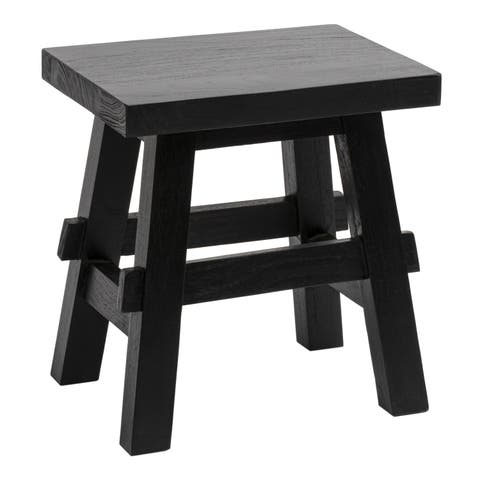 Revine Handcrafted Rustic Solid Wood Backless Accent Stool, Mindi Wood Decorative Small Indoor Seat for Living Room