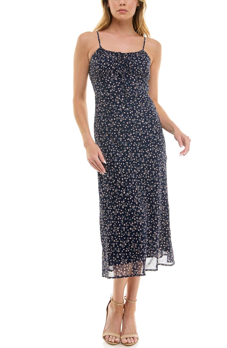 Socialite Bias Cut Midi Sundress, Main, color, Navy Pink Ditsy