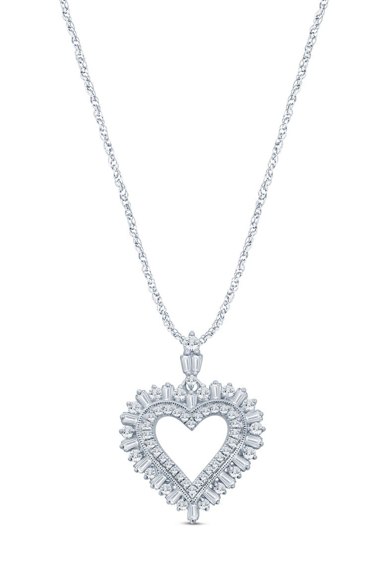 Open Diamond Heart Pendant Necklace - 1ct., Main, color, WHITE GOLD/ DIAMOND
