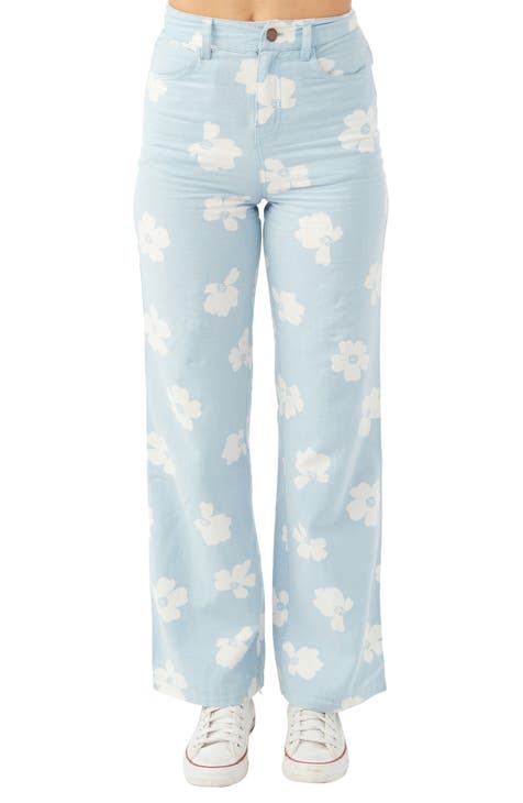 Kelcey Floral High Waist Stretch Cotton Chambray Pants