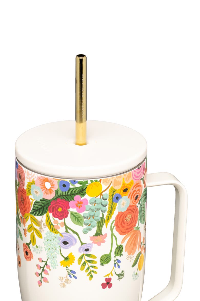 30-Ounce Insulated Cup with Straw, Alternate, color, RIFLE PAPER/ GDN PARTY CREAM
