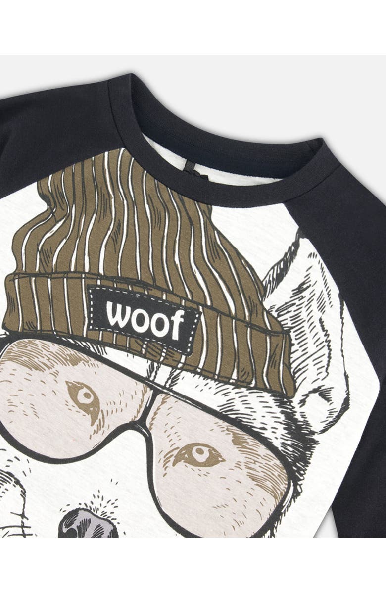 Deux par Deux Little Boy's Raglan T-Shirt With Print Gray Mix And Black, Alternate, color, 