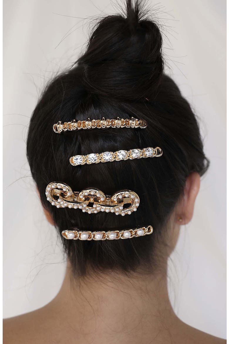 Imitation Pearl Barrette, Alternate, color, GOLD