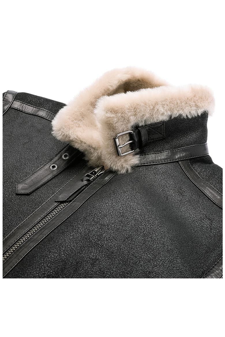 Genuine Shearling Aviator Jacket, Main, color, BLACK