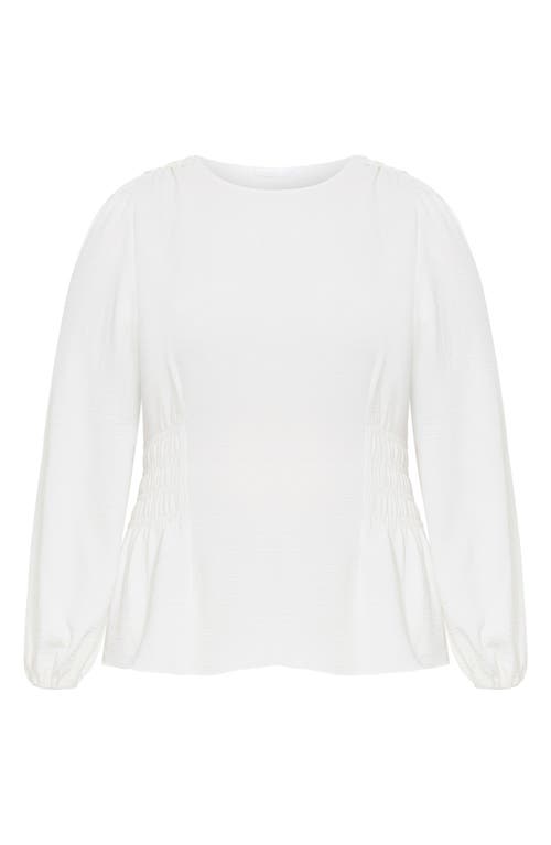 City Chic Cara Long Sleeve Peplum Shirt In White