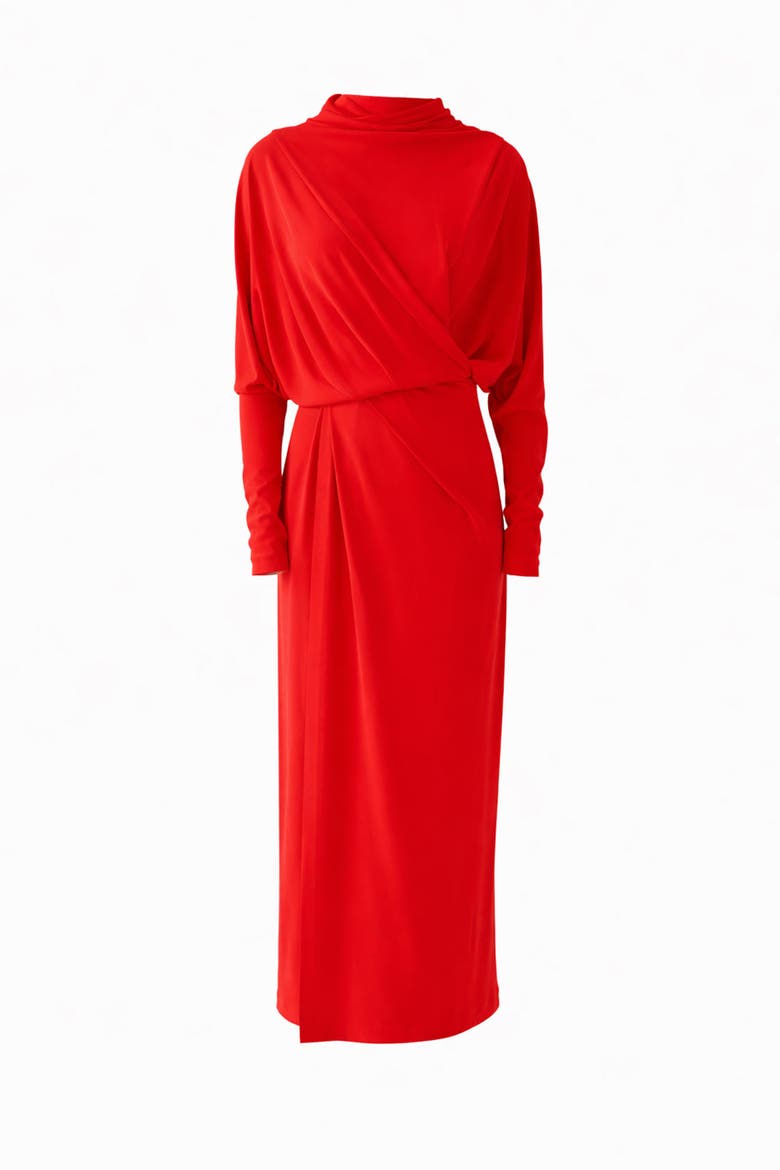 Alessio Draped Midi Dress, Alternate, color, RED