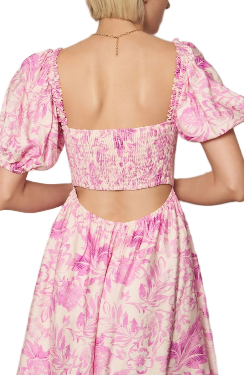 Knit and Lounge Floral Puff Sleeve Sweetheart Neckline Fitted Bodice Mini Dress, Alternate, color, 