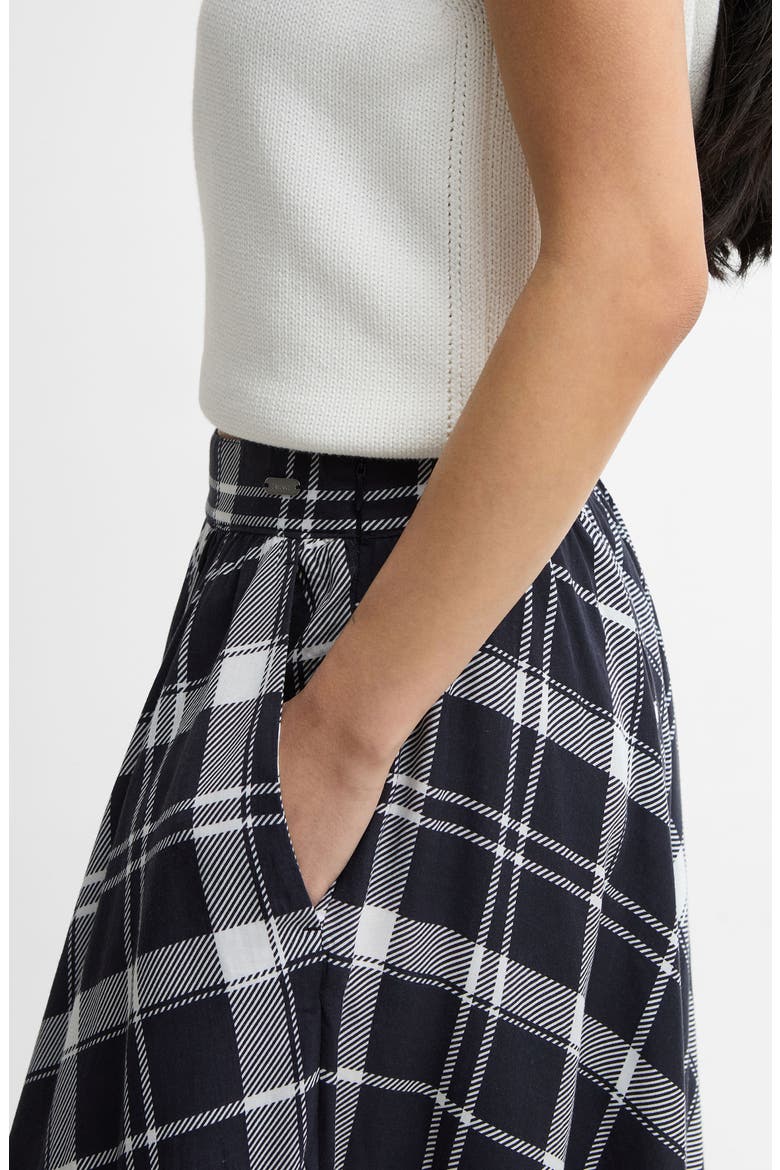 Baiton Tartan Print Midi Skirt, Alternate, color, DARK NAVY/ WHITE CHECK
