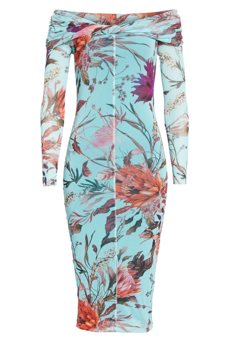 Floral Tulle Off the Shoulder Dress, Alternate, color, LIMPIDO