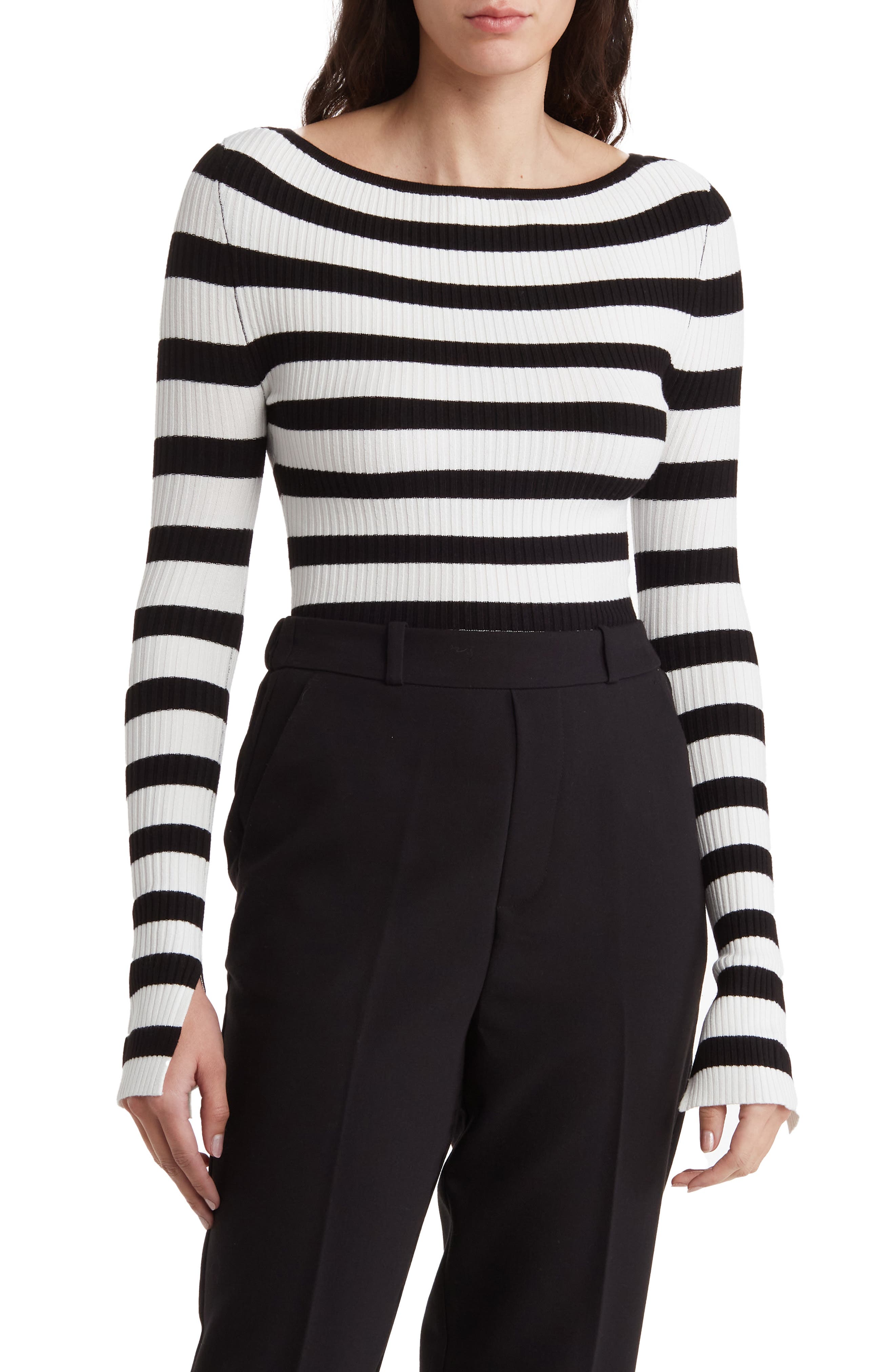 BY DESIGN Amiri Stripe Boat Neck Crop Sweater